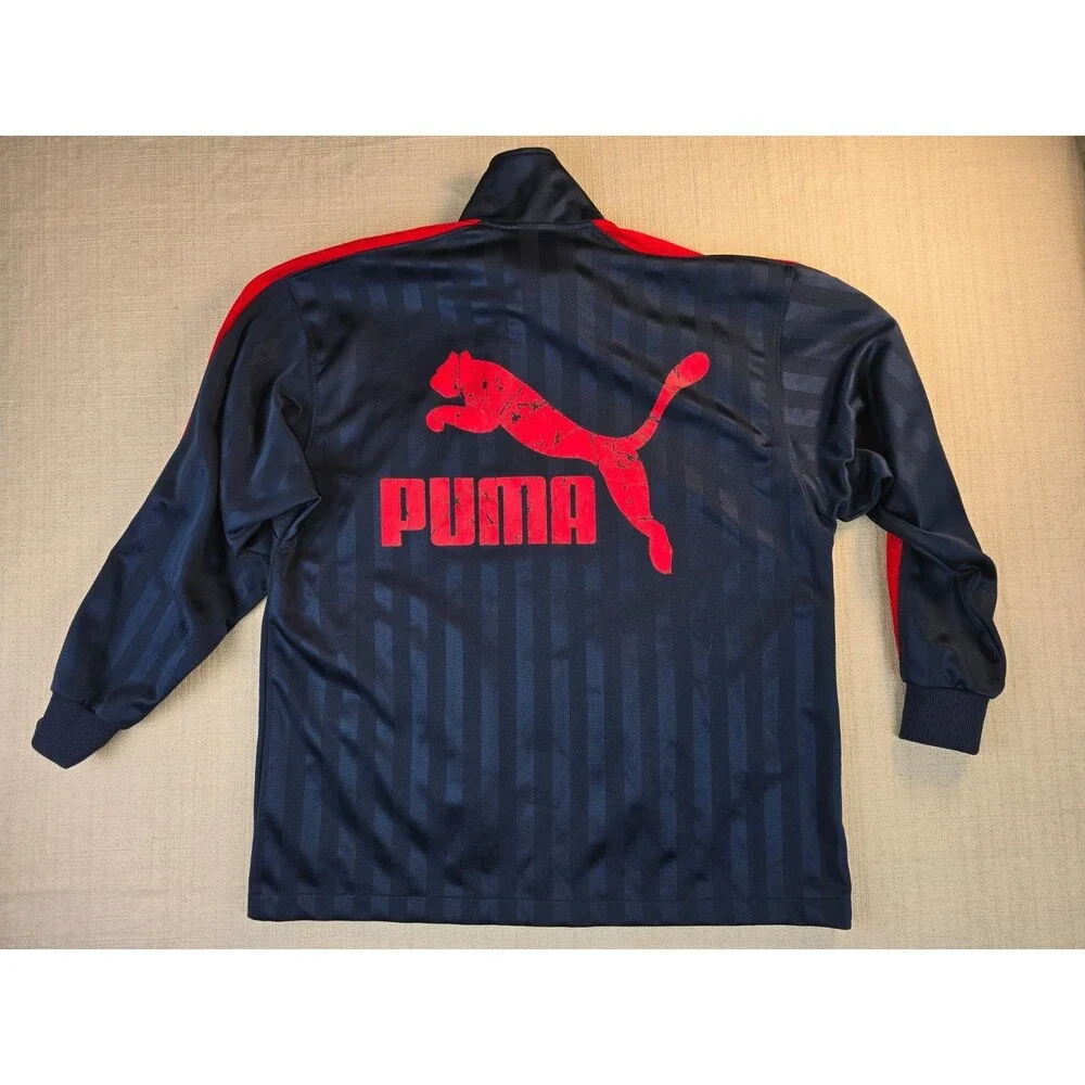 Puma Small Track Jacket Navy & Red Distressed Large Logo Imported from Japan